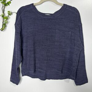 Michael Stars Blue Waffle Knit Long Sleeve Pullover Top